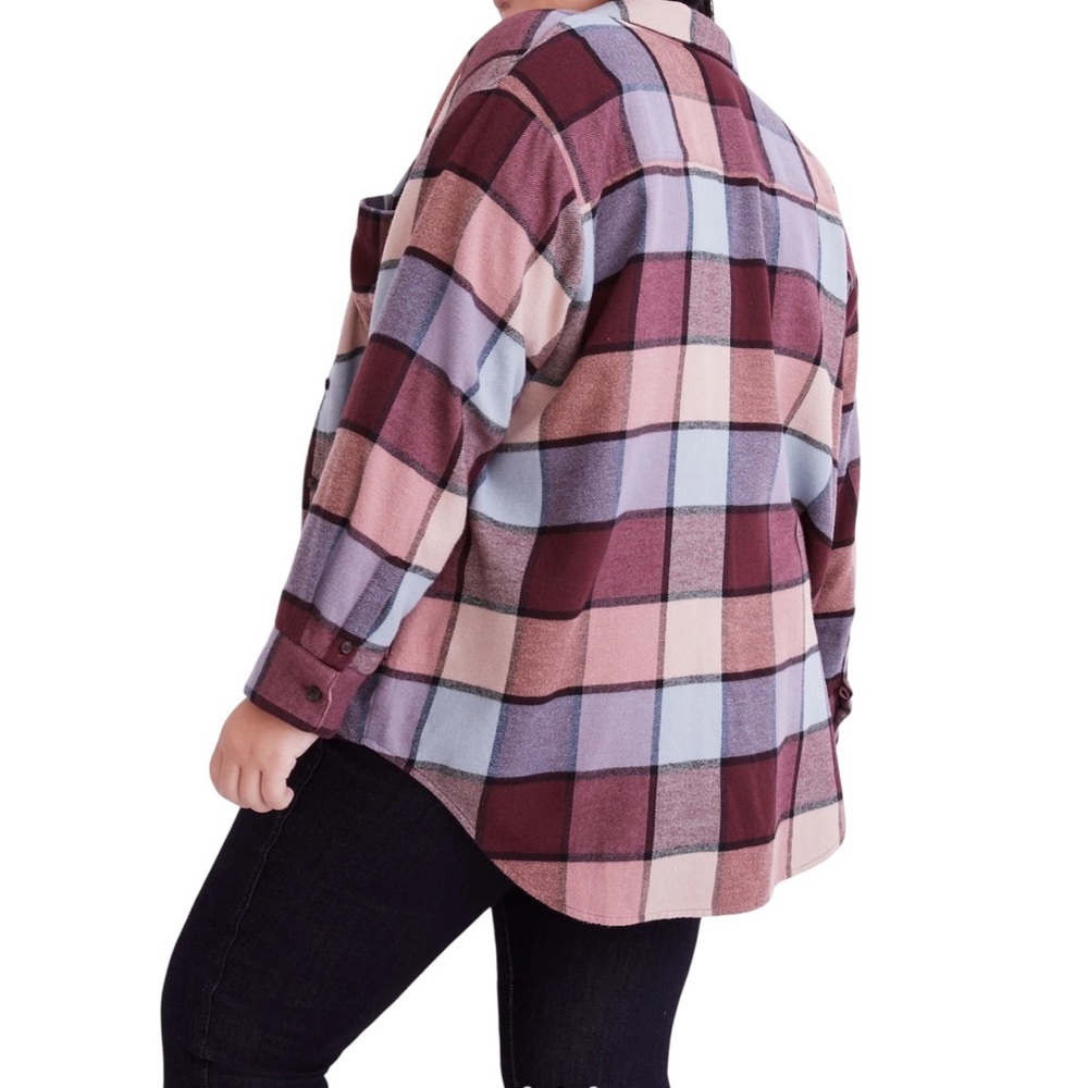 Madewell Plus Sunday Plaid Button Down Dusty Pink Blue Flannel with Pockets 1x - Picture 10 of 10
